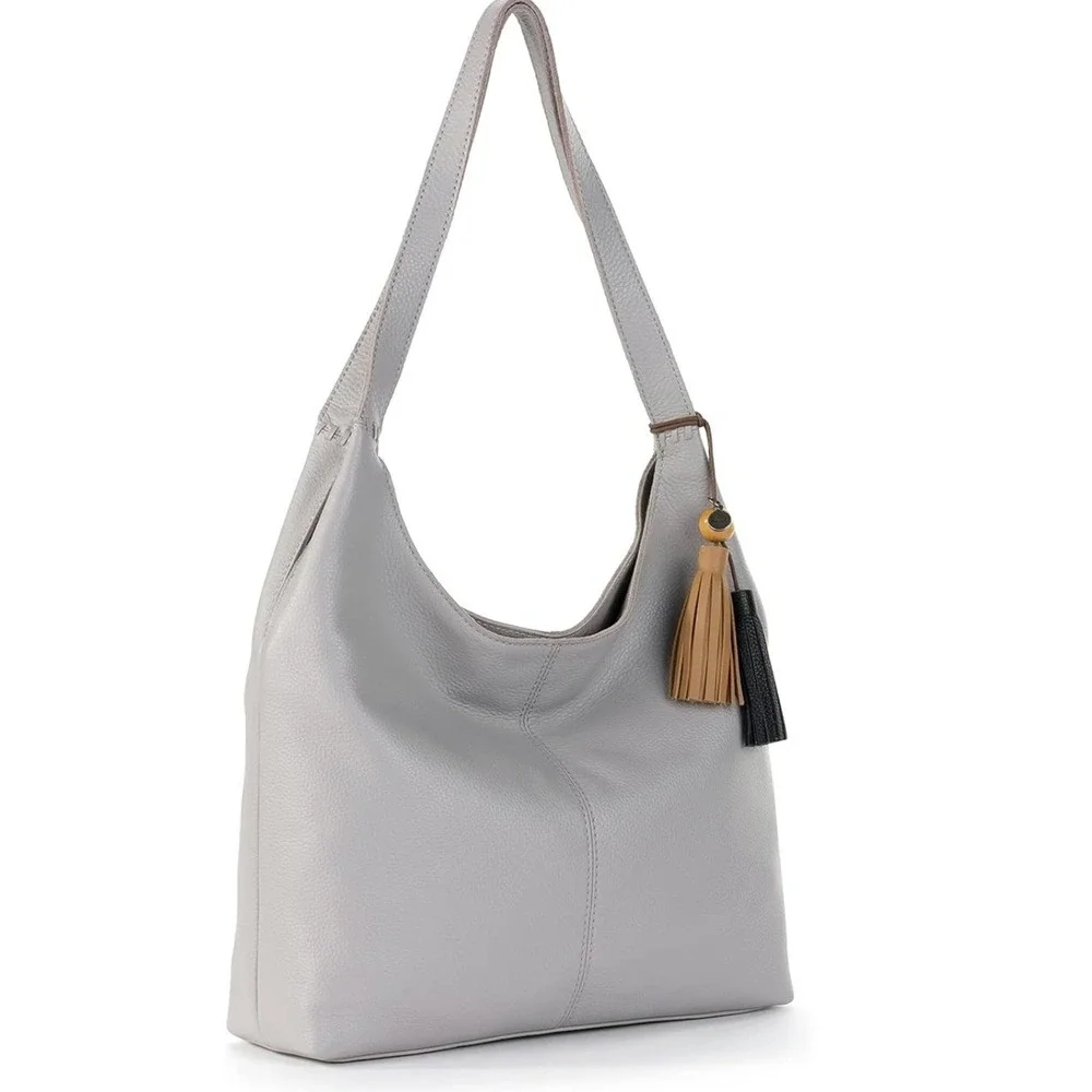 The Sak Huntley Leather Hobo Bag Light Smoke Grey Shoulder Bag NWT 108506